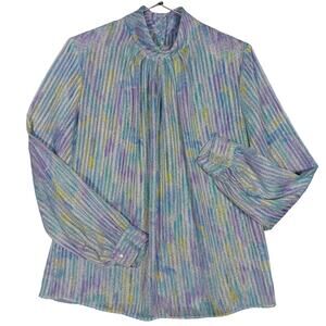 Vintage Anna Kriste Blouse Size Large Sheer Formal Long Sleeve High Neck Pastel